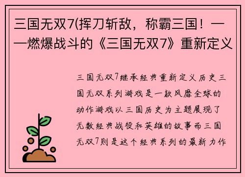 三国无双7(挥刀斩敌，称霸三国！——燃爆战斗的《三国无双7》重新定义历史！)